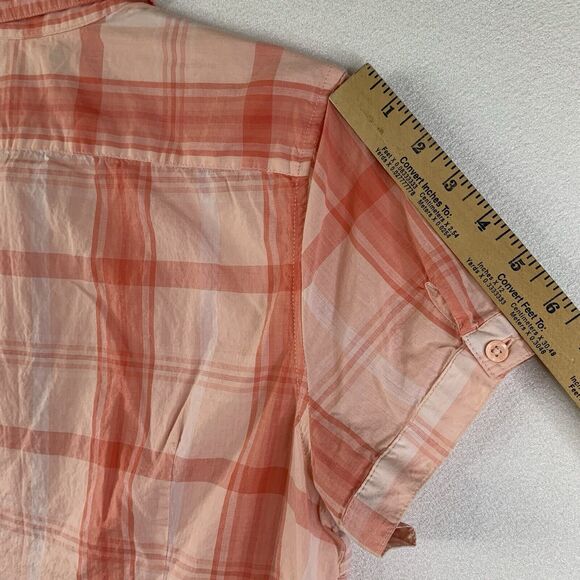 Tommy Hilfiger Shirt Women XL Plaid Salmon Vibrant Lightweight Collared Summer - Picture 8 of 9